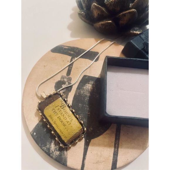 Vintage BROWN PHRASE EMBROIDERED NECKLACE - Picture 2 of 7